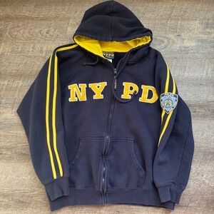 NYPD New York Police Department Zip Up Hoodie Mens Official Licensed Yellow Trim